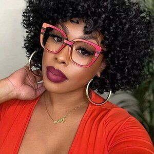 RED/ ORANGE Women Oversized Square / Clear Lens